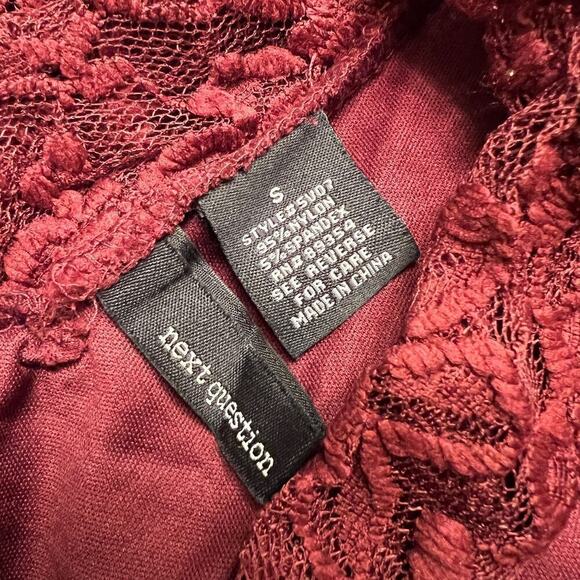 VINTAGE 90s Red Lace Long Sleeve Mini Bodycon Dress Womens sz S Keyhole Burgundy - Picture 7 of 8